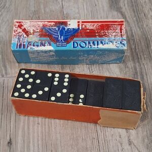 Vintage Magna Dominoes Set Black Lightweight Eagle Dominos Game Complete Set